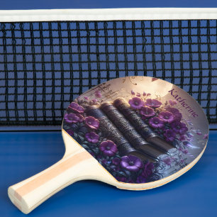Raquete De Ping Pong Livro Gótico Roxo Floral