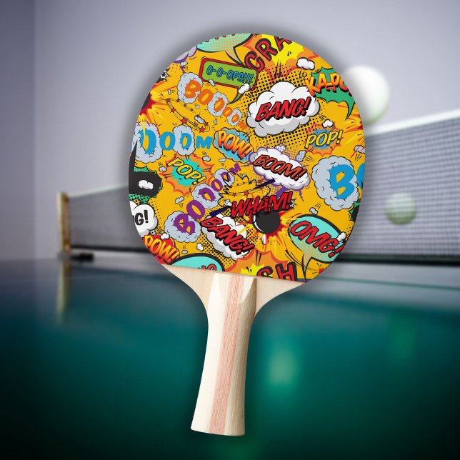 Raquete De Ping Pong Livro Típico Moderno Colorido (Colorful Modern Typographic Comic Book Ping Pong Paddle)