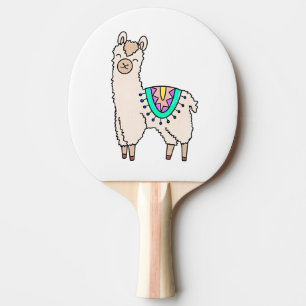 Raquete De Ping Pong llama alpaca de desenho animado sorridente e feliz