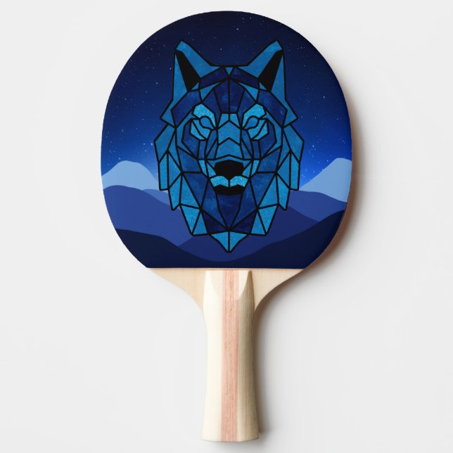 Raquete De Ping Pong Lobo Azul Geométrico (Frente)