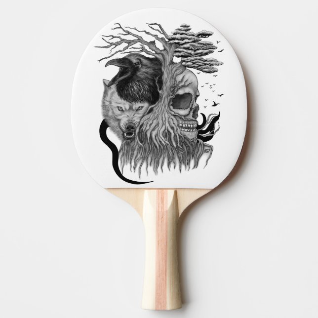 Raquete De Ping Pong Lobo e Raven com crânio (Frente)