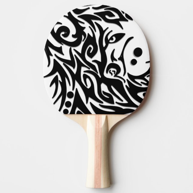 Raquete De Ping Pong Lobo Tribal Abstrato (Frente)