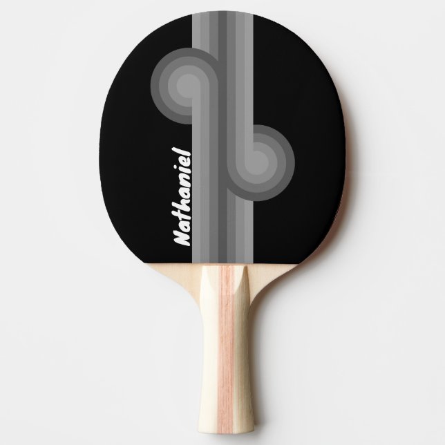 Raquete De Ping Pong Loop de Arco-íris com Gradiente Escuro e Nome (Frente)