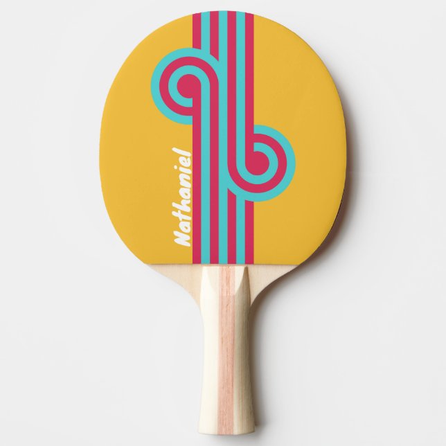 Raquete De Ping Pong Loop de Brisa Tropical Retro com Nome (Frente)