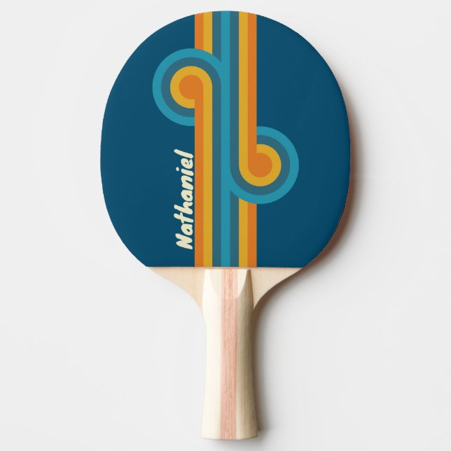 Raquete De Ping Pong Loop de Faixa do Sol Azul com Nome (Frente)