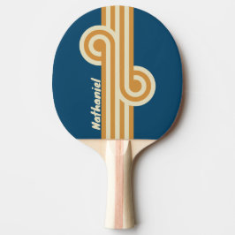 Raquete De Ping Pong Loop de Onda Azul Retro com Nome
