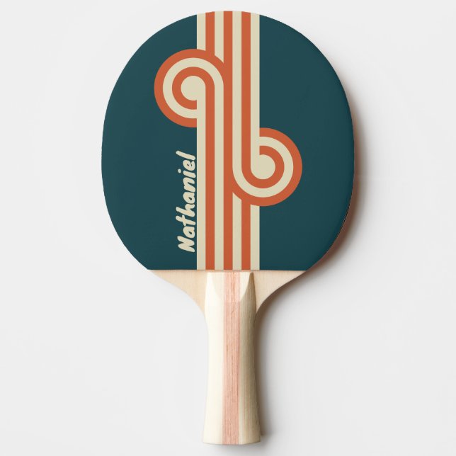 Raquete De Ping Pong Loop de Onda Retro com Nome (Frente)