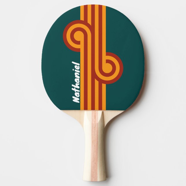 Raquete De Ping Pong Loop de Splash Teal Escuro Retro com Nome (Frente)
