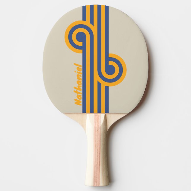Raquete De Ping Pong Loop Retro Blue Crush Sunset com Nome (Frente)