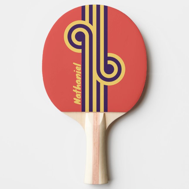 Raquete De Ping Pong Loop Retro Surf do Pôr do Sol com Nome (Frente)