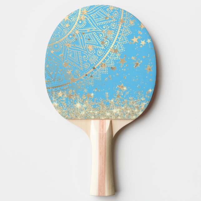 Raquete De Ping Pong Lotus Mandala com estrelas Douradas brilhando em a (Frente)