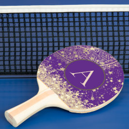 Raquete De Ping Pong Lotus Mandala Monograma Dourado Stars Glitter