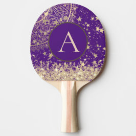 Raquete De Ping Pong Lotus Mandala Monograma Dourado Stars Glitter