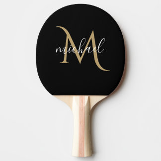 Raquete De Ping Pong Luxo elegante monograma negro e Dourado