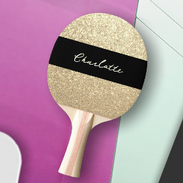 Raquete De Ping Pong Luxury Sparkle Dourado Glitter Name