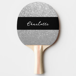 Raquete De Ping Pong Luxury Sparkle Silver Glitter Name