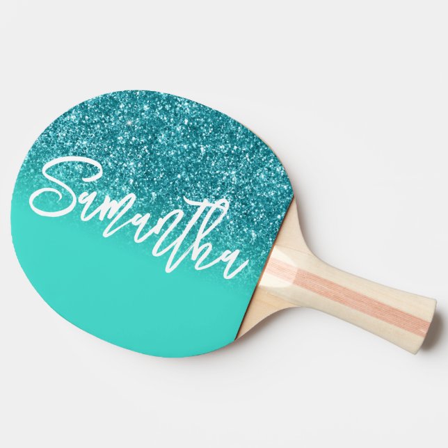 Raquete De Ping Pong Luxury Teal Glitter Turquoise Ombre Personalizar (Lateral)