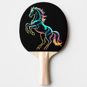 Raquete De Ping Pong Luz Neon de Cavalo Glitch Estilo Retro
