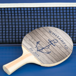 Raquete De Ping Pong Madeira bege de âncora náutica Monograma