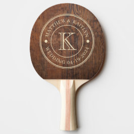 Raquete De Ping Pong Madeira de Noz Escura Monograma de Casamento