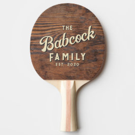 Raquete De Ping Pong Madeira de Noz Escura Retro Nome da Família e Ano