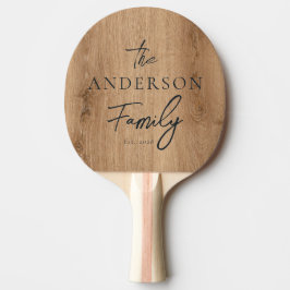 Raquete De Ping Pong Madeira de Teca Clara com Nome de Família Escrito