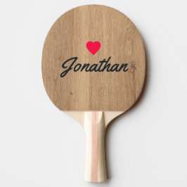 Raquete De Ping Pong Madeira de Teca Clara Coração Vintage Assinatura