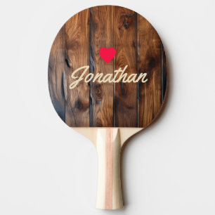 Raquete De Ping Pong Madeira Escura Manchada Brilhante Coração Vintage