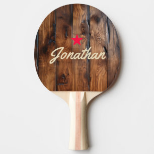 Raquete De Ping Pong Madeira Escura Manchada Brilhante Estrela Vintage