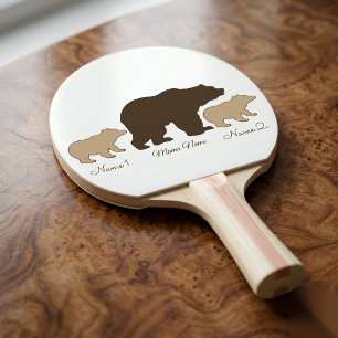 Raquete De Ping Pong Mama Urso Personalizada Com 2 Nomes de Filhos Pres