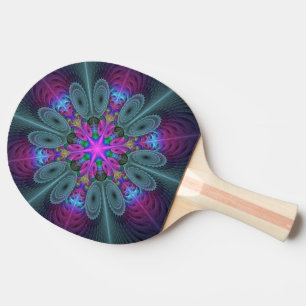Raquete De Ping Pong Mandala Do Centro De Arte Fractal Colorida Com Ros