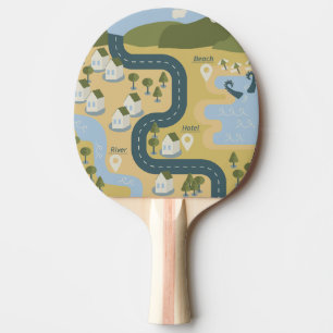 Raquete De Ping Pong mapa de viagem de férias do cenário de cartoon na