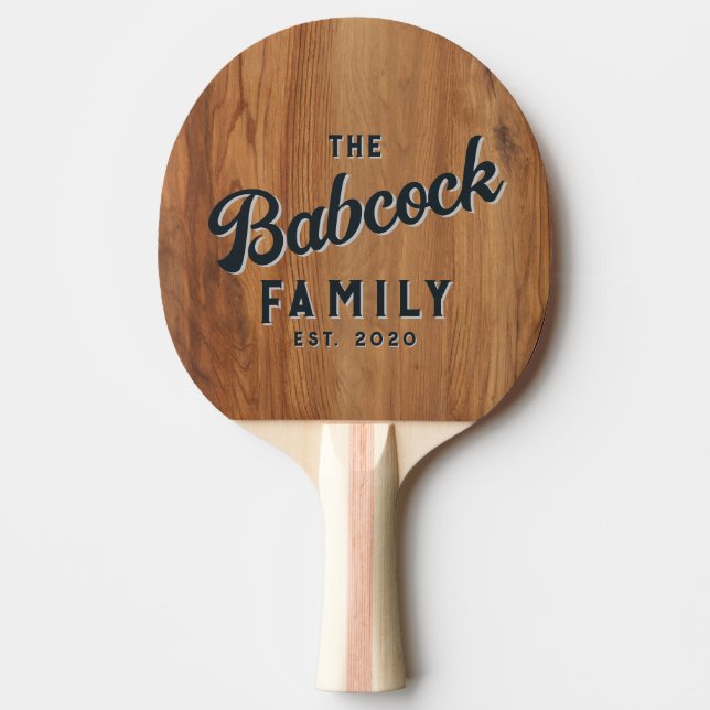 Raquete De Ping Pong Maple Wood Retro Family Name & Year (Frente)
