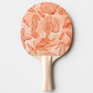 Raquete De Ping Pong Mar Desenhado À Mão: Padrão Vintage
