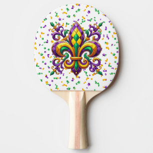 Raquete De Ping Pong Mardi Gras fleur de lis, verde-púrpura