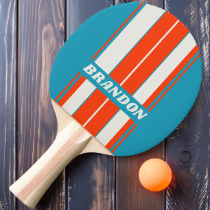 Raquete De Ping Pong Maré Retro do Pôr do Sol com Listras e Nome