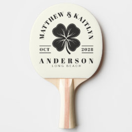Raquete De Ping Pong Marfim e Preto Quente Crista de Casamento de Trevo