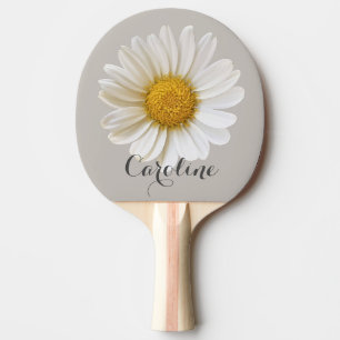 Raquete De Ping Pong Margarida Branca com Cinza de Nome Personalizado