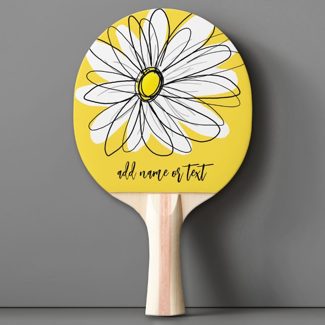 Raquete De Ping Pong Margarida Branca e Amarela com Texto Personalizado (Custom Ping Pong Paddle)