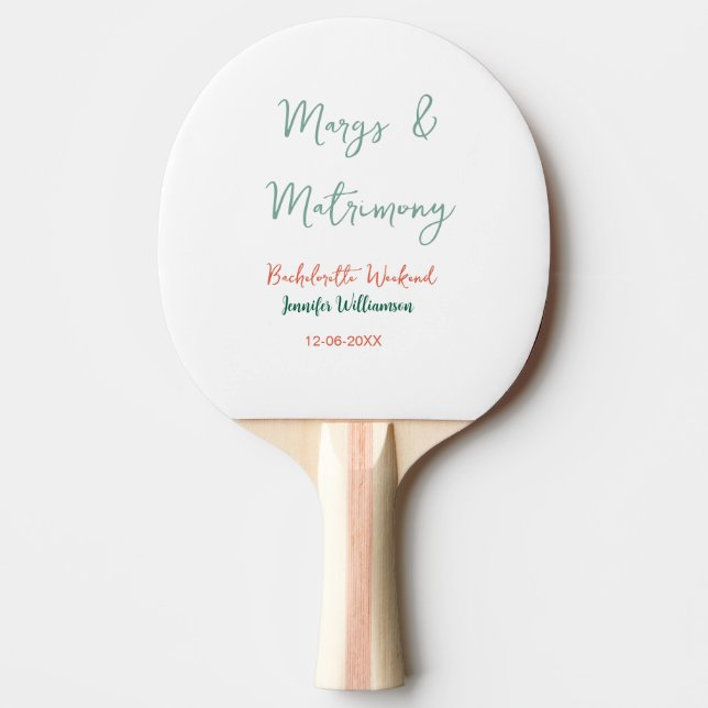 Raquete De Ping Pong Margs e matrimônio adicionar nome data despedida d (Frente)