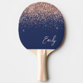 Raquete De Ping Pong Marinho Azul Rosa Dourado Blush Cor-de-rosa brilha