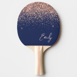 Raquete De Ping Pong Marinho Azul Rosa Dourado Blush Cor-de-rosa brilha