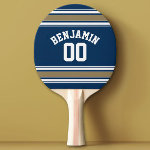 Raquete De Ping Pong Marinho de Futebol Jersey Blue Dourado Strips Núme