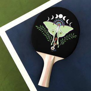 Raquete De Ping Pong Mariposa Lunar Etérea Verde Mística Celestial