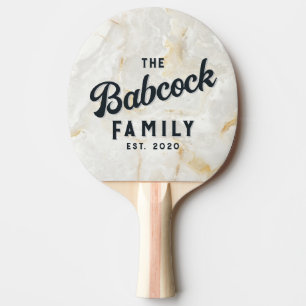 Raquete De Ping Pong Mármore Calacatta Gold Pedra Nome da Família Retro