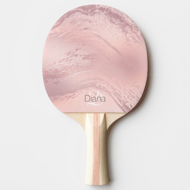 Raquete De Ping Pong Mármore de ouro, dourado, rosa-na moda, elegante (Frente)