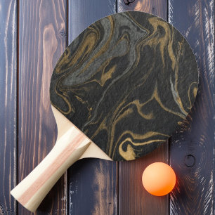 Raquete De Ping Pong Mármore Preto Dourado com Redemoinho de Pedra
