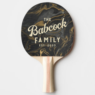 Raquete De Ping Pong Mármore Preto Dourado com Redemoinho de Pedra Nome