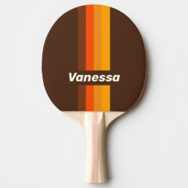 Raquete De Ping Pong Marrom Retro com Faixas e Nome