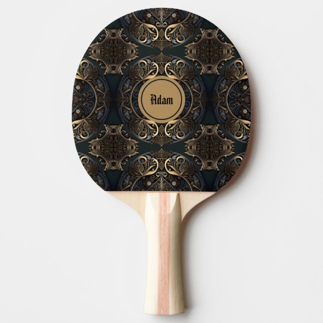 Raquete De Ping Pong Medieval histórica negra e Dourada (Frente)